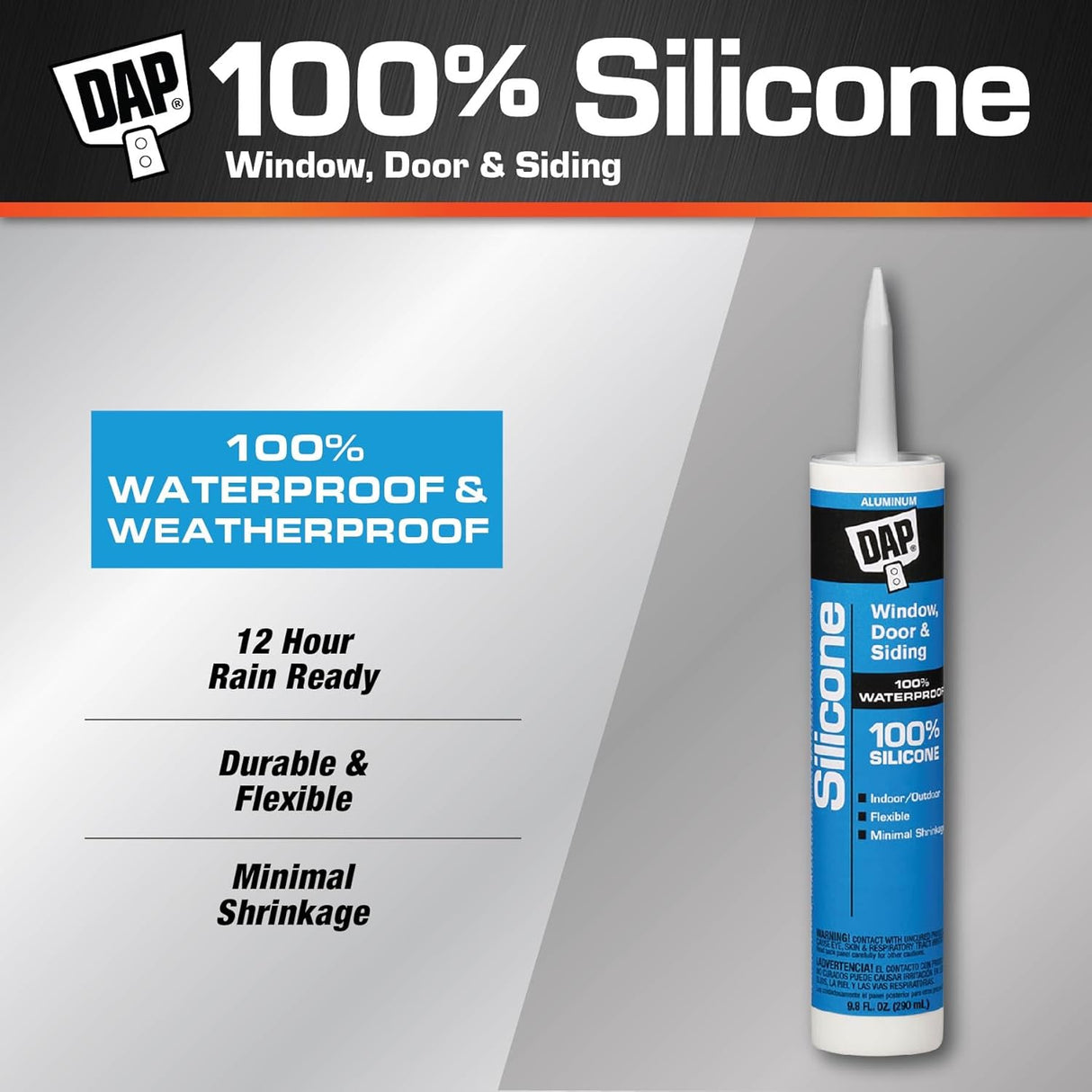 داب غراء عازل متعدد الاستخدامات من مطاط السيليكون – لون الألمنيوم ٩.٨ أونصة