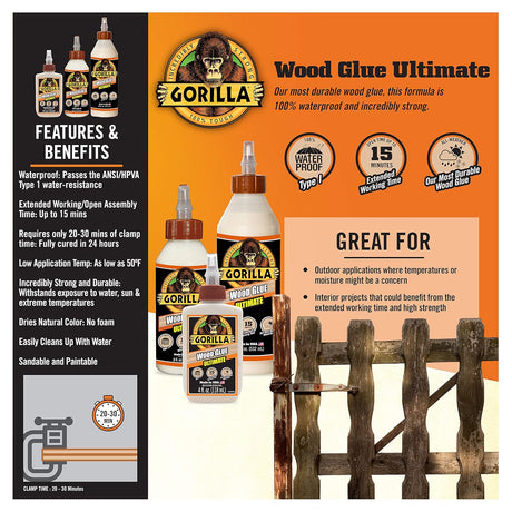 غوريلا لاصق غراء خشب فائق مقاوم للماء بلون الخشب – ١٨ أونصة