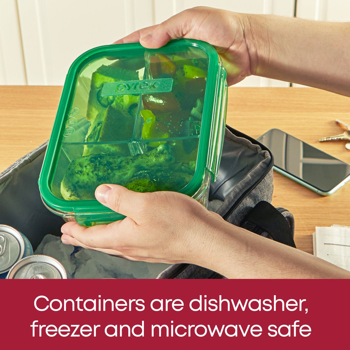 بيريكس علبة تخزين طعام زجاجية ميل بوكس - ٣ أقسام